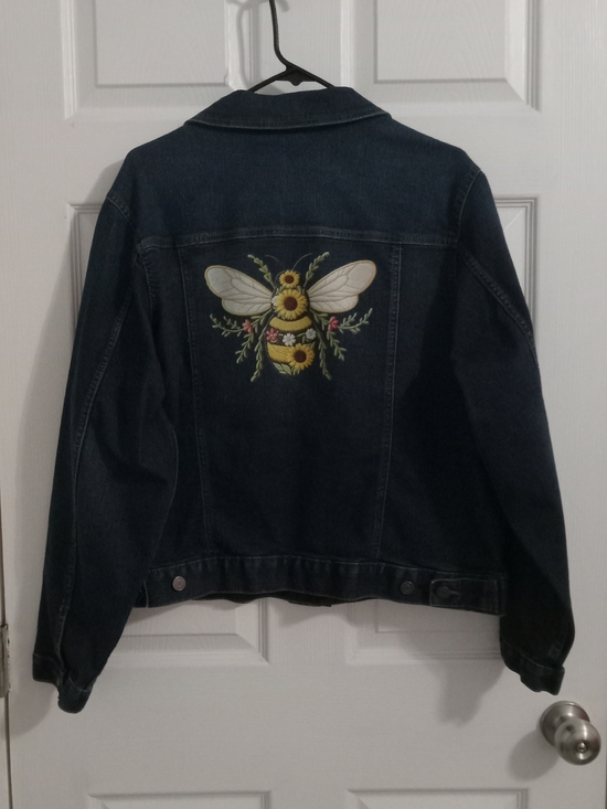 Time and Tru Jackets & Blazers - Womens Dark Denim Jacket with Bee